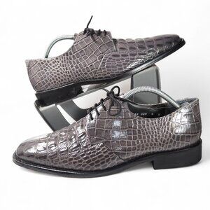 Stacy Adams Merrick Embossed Crocodile Leather Square Toe Oxfords Grey Men's 9W
